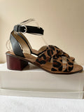 MARC FISHER BLACK & BROWN LEOPARD PRINT BLOCK HEEL ANKLE STRAP SANDALS SIZE 7/40