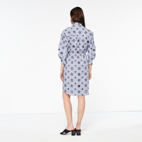 BRAND NEW SANDRO PARIS BLUE & WHITE STRIPE EMBROIDERED STAR SHIRT DRESS SIZE 1 UK S