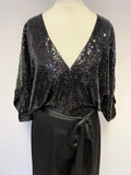 BRAND NEW NO 1 JENNY PACKHAM BLACK SEQUIN BATWING TOP WIDE LEG JUMPSUIT SIZE 8
