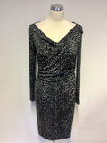 LK BENNETT MARIELLA BLACK & GREY LEOPARD PRINT DRESS SIZE 10