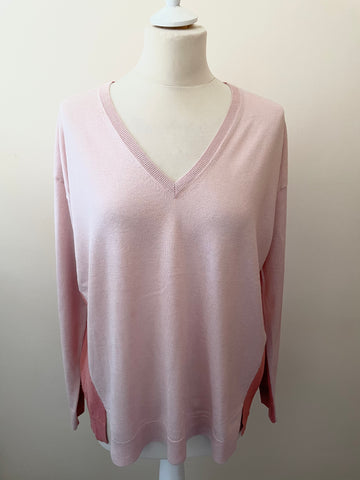 MAX MARA STUDIO PALE PINK & APRICOT V NECK SILK & WOOL BLEND LONG SLEEVE JUMPER SIZE M