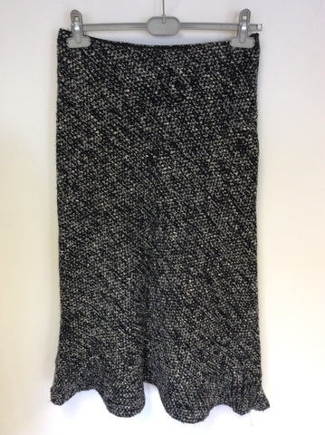 HOBBS BLACK & WHITE MARL CALF LENGTH WOOL BLEND SKIRT SIZE 10