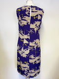 JAEGER PURPLE,CREAM & YELLOW PRINT SLEEVELESS SHIFT DRESS SIZE 10