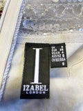 IZABEL LONDON PALE GREY & SILVER BEADED & SEQUINNED NET TRIM LONG EVENING DRESS SIZE 8
