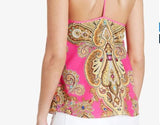 TED BAKER HEVEA PINK & GOLD PAISLEY PRINT STRAPPY ZIP FRONT TOP SIZE M