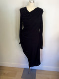 ALL SAINTS PATRIZ BLACK DRAPED LONG SLEEVE DRESS SIZE 10