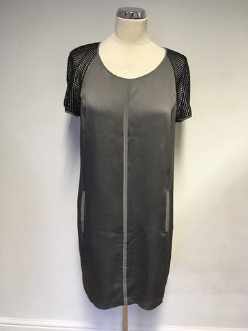 REISS GREY ZOWIE MESH SLEEVE SHIFT DRESS SIZE 14