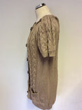OUI MOMENTS CAMEL CHUNKY CABLE KNIT SHORT SLEEVE CARDIGAN SIZE 14