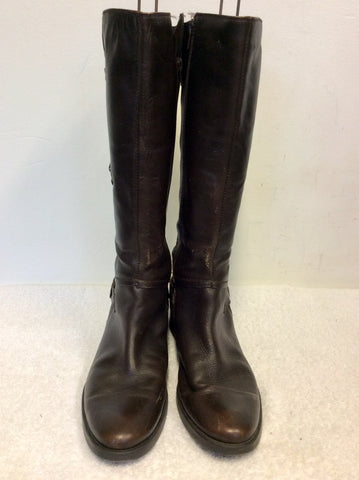 FILANTO DARK BROWN LEATHER BUCKLE TRIM BOOTS SIZE 7.5/41