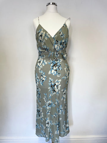 WHISTLES EXPRESS GREEN & BLUE FLORAL PRINT SILK STRAPPY SLIP DRESS SIZE 10
