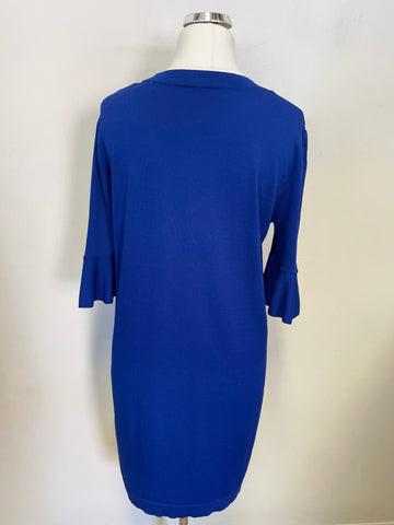 COS ROYAL BLUE FINE KNIT FLUTED HALF SLEEVE SHIFT DRESS SIZE M