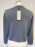 BRAND NEW HOBBS LIGHT BLUE SPARKLY 3/4 SLEEVE SILK BLEND SHORT CARDIGAN SIZE L