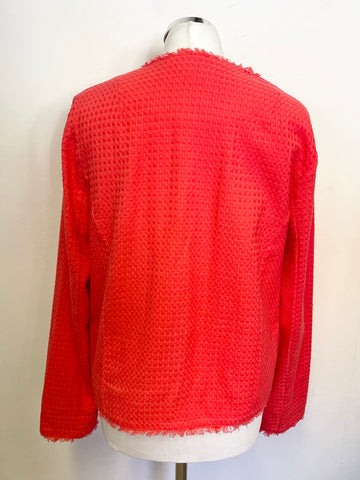 HUSH CORAL COLLARLESS LONG SLEEVE COTTON JACKET SIZE 12