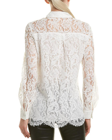 REISS YASI OFF WHITE FLORAL LACE COLLARED LONG SLEEVE BLOUSE SIZE 14