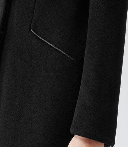 REISS BERLICK BLACK WOOL MID LENGTH PEA COAT SIZE S