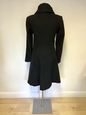 REISS BLACK WOOL & CASHMERE BLEND FIT & FLARE ZIP UP COAT SIZE XS
