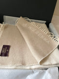BRAND NEW IN BOX MULBERRY CREAM & BEIGE REVERSIBLE 100% LAMBSWOOL FRINGED SCARF