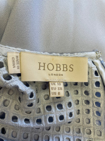 HOBBS LIGHT BLUE SHORT SLEEVED HOLE PUNCHED DESIGN SPECIAL OCCASION DRESS SIZE 10
