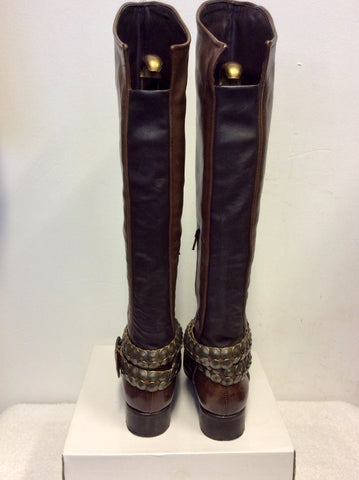 DANIEL BROWN LEATHER STUDDED ANKLE TRIM KNEE LENGTH BOOTS SIZE 5/38
