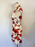 KAREN MILLEN WHITE & ORANGE FLORAL PRINT DRESS SIZE 8
