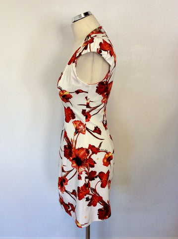 KAREN MILLEN WHITE & ORANGE FLORAL PRINT DRESS SIZE 8