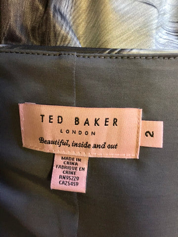 TED BAKER GREY BUTTERFLY PRINT 3/4 SLEEVE DRESS SIZE 2 UK 10/12