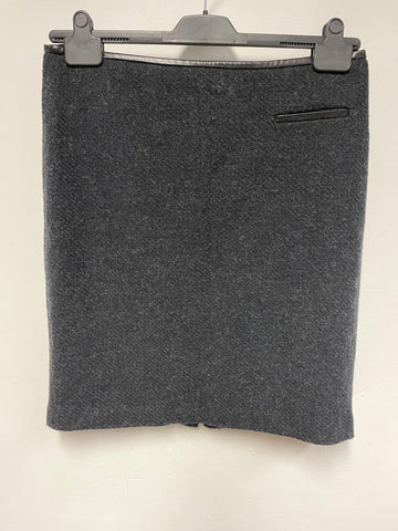 JIGSAW CHARCOAL WOOL MIX LEATHER TRIMMED STRAIGHT SKIRT SIZE 12