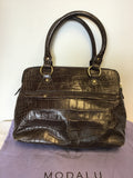 MODALU PIPPA CHOCOLATE BROWN CROC LEATHER TOTE BAG