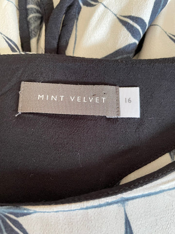 MINT VELVET BLUE & WHITE STAR PRINT LONG FLUTED TIE SLEEVE TOP SIZE 16