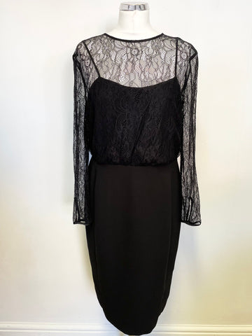 BRAND NEW MARKS & SPENCER AUTOGRAPH BLACK LACE TOP LONG SLEEVE PENCIL DRESS SIZE 14