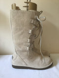 BRAND NEW RARE UGG WHITELEY BEIGE/CREAM SUEDE SHEEPSKIN TALL LACE UP BOOTS SIZE 6.5 FIT 5.5