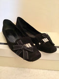 PEDRO GARCIA PAMMY BLACK SUEDE JEWEL & BOW TRIM FLATS SIZE 5/38