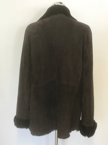 PERUVIAN CONNECTION DARK BROWN LAMBSKIN FUR LINED JACKET SIZE L