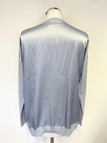 PURE COLLECTION LIGHT BLUE WOOL BLEND SILK BACK JUMPER SIZE 10
