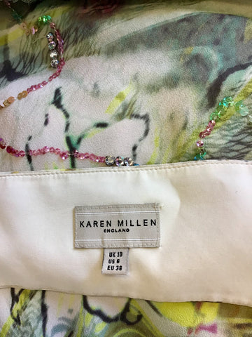 KAREN MILLEN MULTI COLOURED HALTERNECK PRINT MAXI DRESS SIZE 10