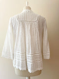 WHISTLES WHITE COTTON BROIDERY ANGLAISE 3/4 SLEEVE TOP SIZE 12