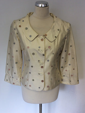 SPENSER JEREMY IVORY SILK SPOT JACKET & SKIRT SUIT SIZE 10