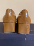 ITALIAN PAOLA CIPRIANI CAMEL PATENT LEATHER SLIP ON HEELED LOAFERS SIZE 4/37