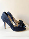 NO 1 JENNY PACKHAM PEONIE NAVY BLUE LACE BOW TRIM PEEPTOE HEELS SIZE 6/39