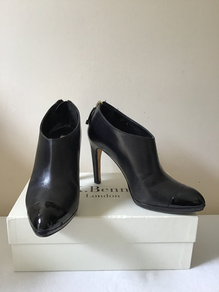 LK BENNETT BLACK LEATHER ZIP HEEL TRIM SHOE BOOTS SIZE 4/37