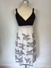 MONSOON BLACK & WHITE EMBROIDERED LINEN BLEND DRESS SIZE 8