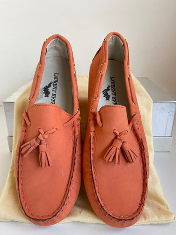 BRAND NEW LAURENT EFFEL ORANGE MOLESKIN LEATHER FLAT LOAFERS SIZE 6/39