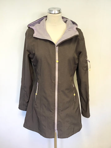 ISLE JACOBSEN MAUVE & LILAC TRIM HOODED RAINCOAT SIZE 36 UK 8/10