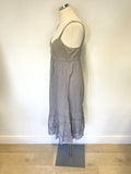 NOA NOA DOVE GREY COTTON SUMMER DRESS WITH BROIDERY ANGLAISE TRIM SIZE M