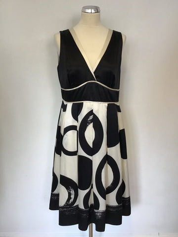 HOBBS BLACK & WHITE SILK PRINT SPECIAL OCCASION DRESS SIZE 14