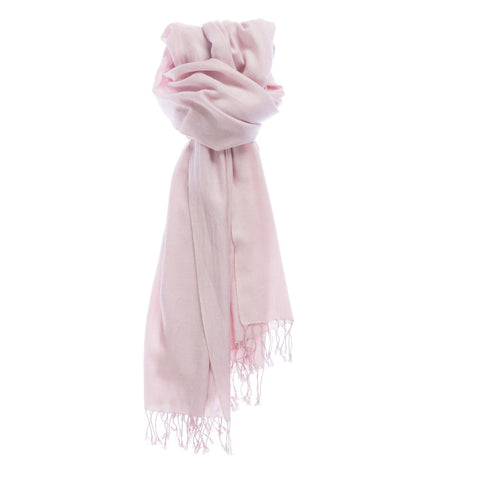 COCOWAI CASHMERE & SILK ICE PINK FRINGED PASHMINA STOLE ONE SIZE