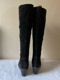 MISS KG/ KURT GEIGER BLACK SUEDE WEDGE HEEL KNEE LENGTH BOOTS SIZE 4/37