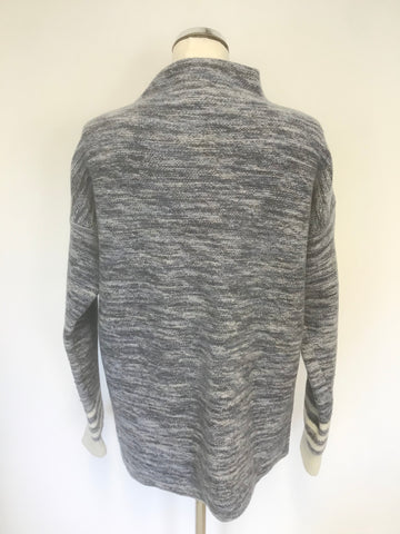 CELTIC & CO BLUE MARL & CREAM TRIM 100% WOOL LONG SLEEVE JUMPER SIZE L