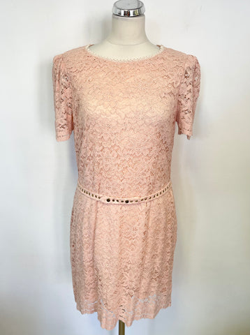 WHISTLES PALE PINK FLORAL LACE SHORT SLEEVE BELTED SHIFT DRESS SIZE 16