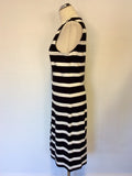 JAEGER BLACK & WHITE STRIPE SLEEVELESS STRETCH PENCIL DRESS SIZE 12